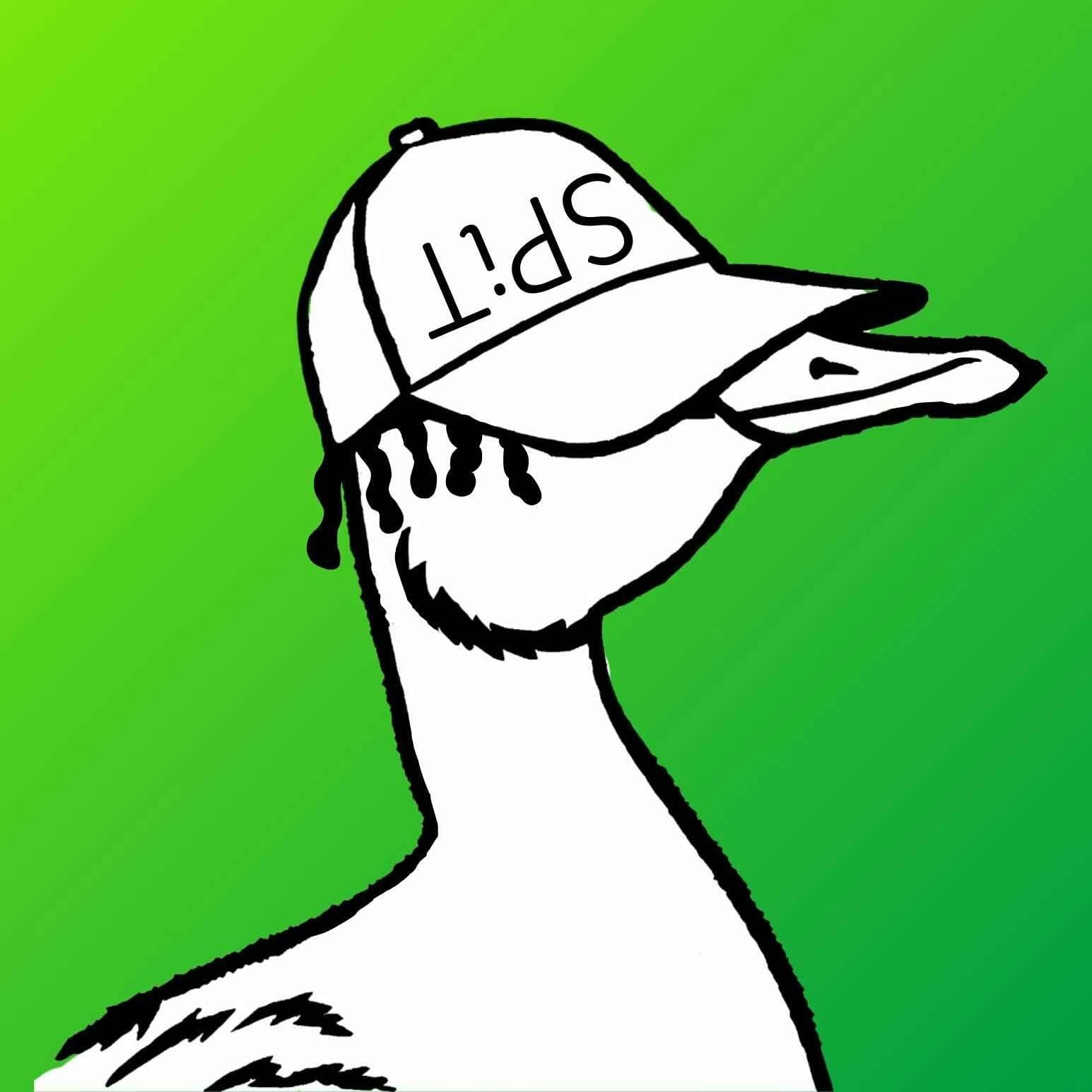 Spitavious goose mascot wearing a SPiT cap